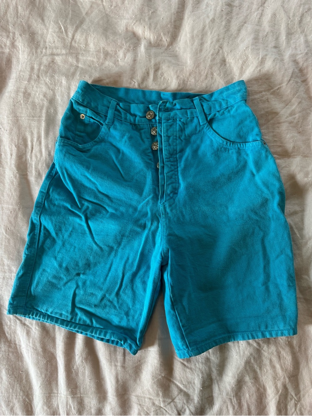 Women’s Teal High Waisted Shorts – Classic Button Fly